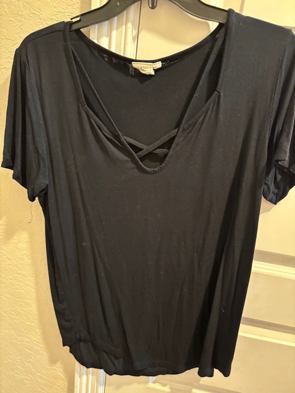 White Crow Black Short-Sleeve Crisscross V-Neck Top